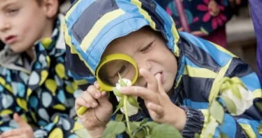 Børn undersøger planter